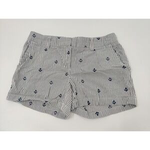 British Khaki Women's Striped Anchor Print Shorts Nautical Casual Size 4